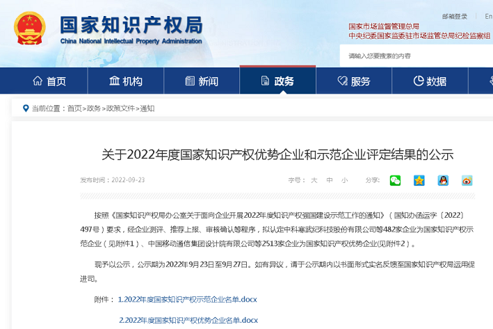 新朝陽入選“2022年度國家知識產權優勢企業”榜單